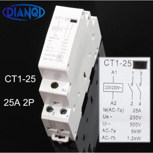 CT1-25 2P 25A 220V/230V 50/60HZ Din rail Household ac Modular contactor 2NO 1NO1NC 2NC Household contact module