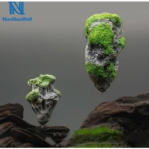 Brand Aquatic Floating Suspended Stone Decoration Fish Tank Aquarium Ornament Moss Flying Rock Science Fiction