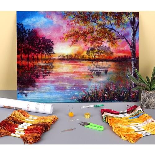 Natural Scenery Moment In Time Printed Water-Soluble Canvas 11CT Cross-Stitch Set Embroidery DMC Threads Hobby work Package