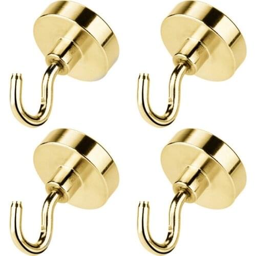 Strong Magnetic Hook Golden Hook Hold Up To 13kg 6Pounds Diameter 20mm Neodymium Magnets Hook Home Kitchen Workplace etc