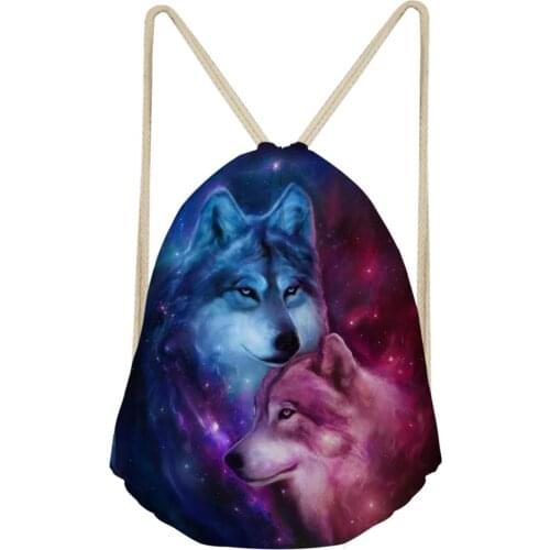 HaoYun Fashion Womens Drawstring Bags Cute Wolf Prints Pattern Beach Shoes Pockets Fashion Girls Mini Travel Organizer Bags