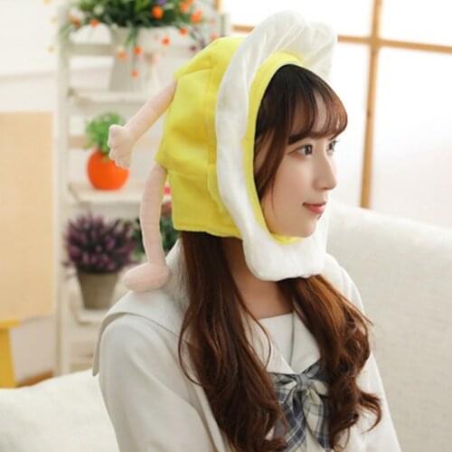 Adult Kawaii Poached egg Plush Toy soft head hat headgear Photo Props girl heart birthday Christmas gift