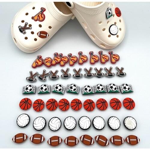 Kawaii Baseball Basketball Sport Icon PVC Shoe Badges Decoration For Women Croc Sandals Clogs Charms Childrens Shoe Accessories