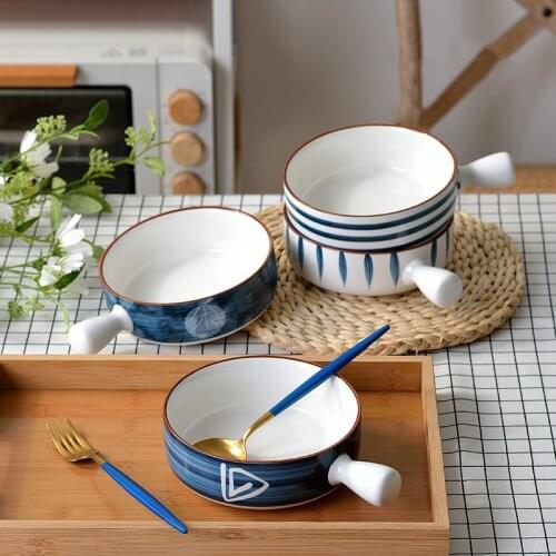 Ceramic Salad Bowl Cute Soup Bowl Ramen Bowl With Handle Kids Rice Dessert Snack Bowl Mixing Bowl Plate Porcelain Tray Tableware