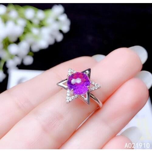 KJJEAXCMY boutique jewelry 925 sterling silver inlaid Amethyst gemstone beautiful ring trendy popular