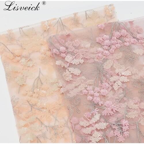 1Yard Sequins Embroidered leaves Lace Fabric Tulle Mesh Material Fabric For Bridal Gown Dress skirt Clothing Accessories