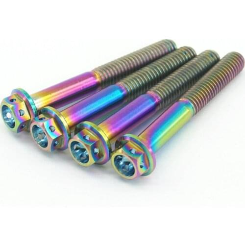 LOT 4 M6x1x45mm Rainbow GR5 Titanium Motorcycle Flange Screw Bolts Hex Concave Head Hollow