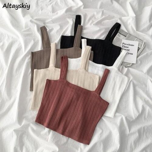 5 Colors Tanks Women Solid Basic Knitting Spring Korean Style Chic Trendy Popular All-match Ulzzang Female Crop Top Leisure Soft