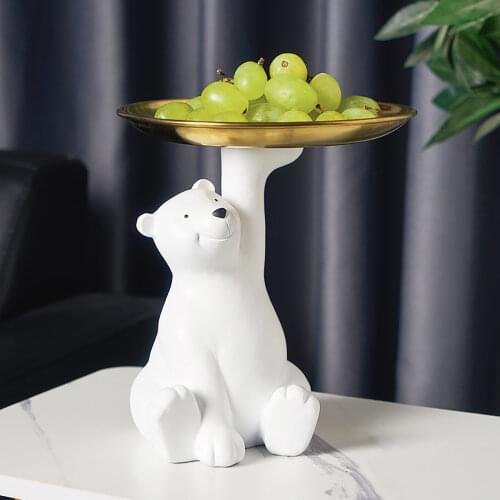 Nordic Polar Bear Miniature Figurine Cute Statues Storage Tray Home Decoration Accessories Living Room Decor Bedroom Ornaments