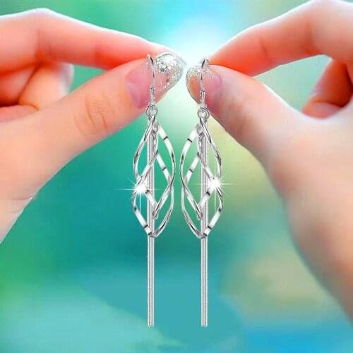Trendy Female Long Tassel Drop Earrings Charm 100% Sterling Silver Wedding Earrings For Women Luxury Bridal Dangle Earrings
