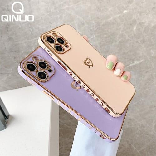 Soft Plating Love Heart Square Bumper Case For iPhone 11 12 Pro Max Mini XS X XR 8 7 Plus SE 2020 Shockproof Electroplated Cover