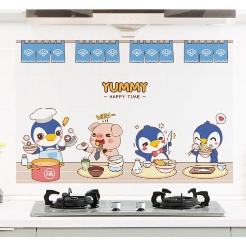 Cartoon Animals Kitchen Wall Sticker Heat-resistant Anti-grease Sticker for Bedroom Kitchen Background Home Decor Self-adhesive
