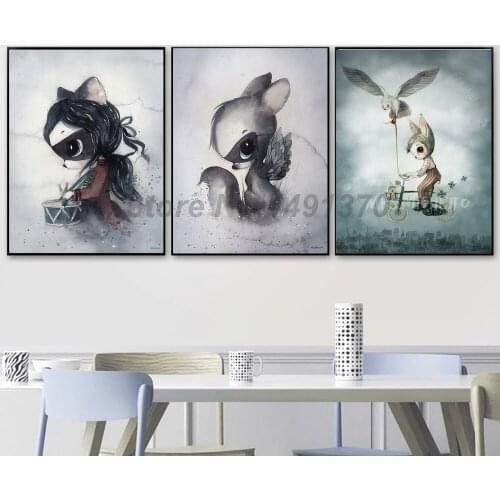 Rabbit Gir Nordic Style Wall Art Canvas Painting Poster Abstract Print Decorative Picture For Living Room Home Decor
