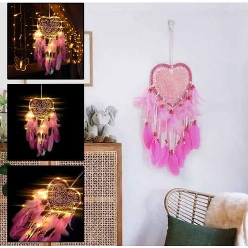 Handmade Wall Wind Chimes Hanging Heart Catcher Feather Home Art Decoration