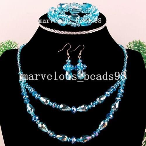 Wholesale 10sets Multicolor Faceted Crystal Water Drop Art Beads Necklace Bracelet Earrings FG3909
