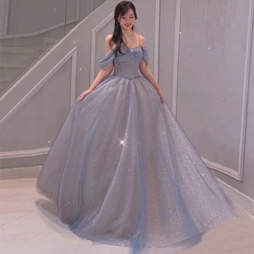 Luxury Long A-line Tulle Prom Dresses Women Elegant Spaghetti Strap Backless Formal Party Evening Gowns