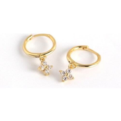 925 Sterling Silver Earring Fashion Flower Zircon Anchor Shape Short Pendant Drop Earring Trend wild Cute Woman Girl Ear Jewelry