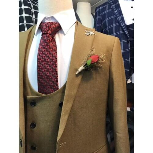 Navy blue Men Wedding Suits BLUE Slim Fit 3 Pieces Tuxedo Groom men floral suits wedding mens suit vest pants mens suit