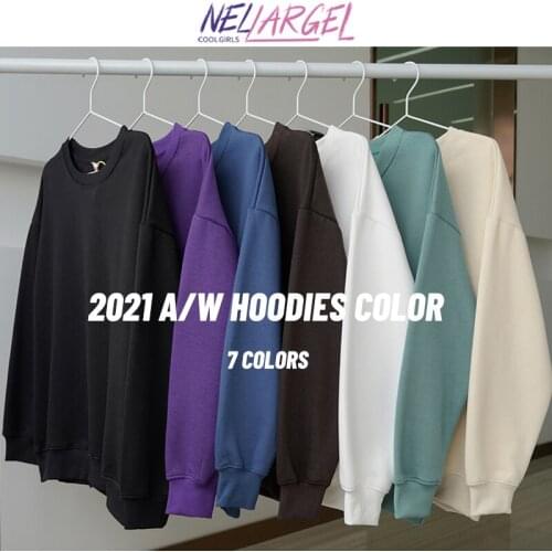 NELLARGEL Women Solid 7 Colors Y2k Harajuku Hoodies 2021 Brown Korean Fashion Vintage Sweatshirts Female Streetwear Pullover