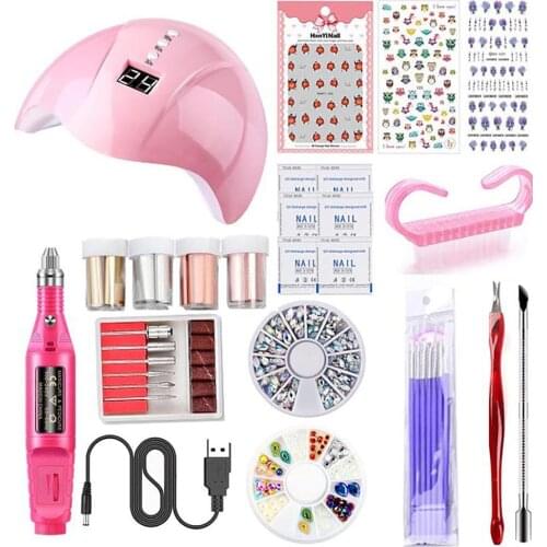 UV LED Lamp Dryer USB Nail Polishing Kit Manicure Pen Rhinestone Art Tool Set This is a complete portable nail art starter kit