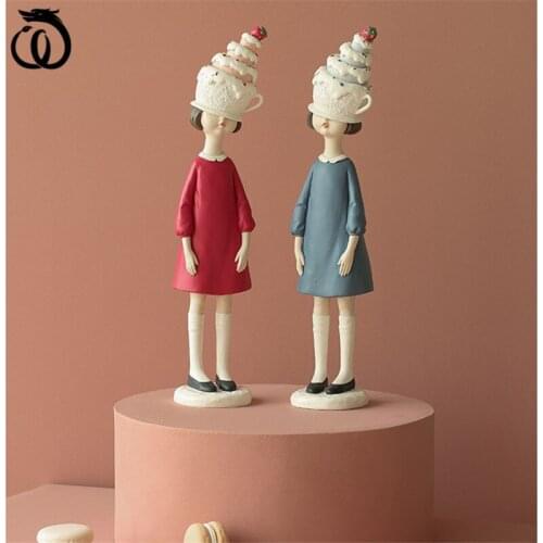 WU CHEN LONG Nordic Abstract Character Art Sculpture Cake Rabbit Ears Girl Statue Figurine Home Decorations Wedding Gift R5914