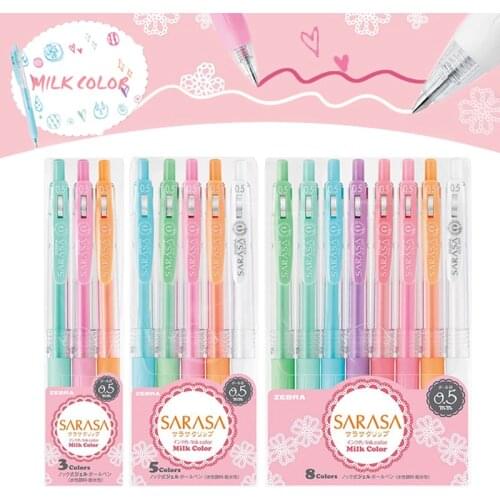Japan Zebra Sarasa Clip Milk Color 0.5mm Gel Pen 3/5/8 Colors Set (JJ15-3C 5C 8C-MK)