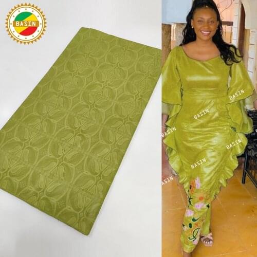 Green Similar To Bazin Top Quality Polyester Fiber Lace Material Wholesale Price Embossing Technology For Couple Clothing Basin