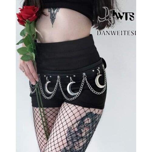 [DWTS] Women Belt Femal Belt Waist Chain Personality Party Dark Fashion Punk Metal Gothic Moon Sliver Pendant Chain