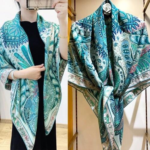 Luxury 30% Silk & 70% Cashmere scarf Velvet Shawl Cappa Poncho Big Square Scarf Wrpas Bandana Floral Scarf Shawl Garden Printed
