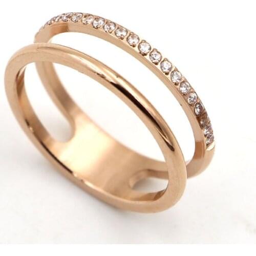 Beautiful Hollow Double Layer Inlaid Zircon Ring For Women Love Gift Stainless Steel Gold Wedding Ring Jewelry Drop Shipping 715