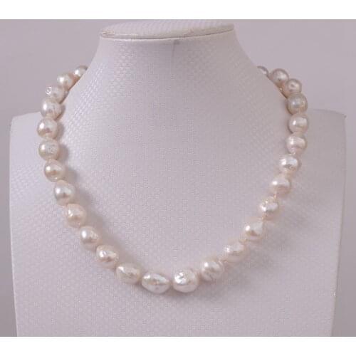 [YS] 12-13mm White Genuine Baroque Irregular Pearl Freshwater Pearl Necklace Jewelry