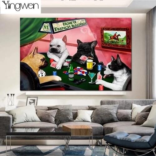 100% Drill Round Square Diamond Painting Modern Style Art Creativity Bulldog Playing Poker Diamond Mosaic Art Home Decor Picture