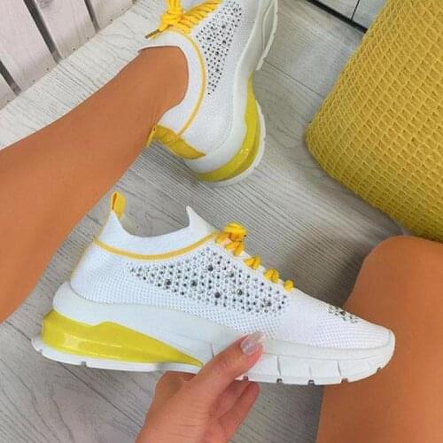 2021 Fashion Women Sneakers Casual Mesh Breathable Female Sports Shoes Rhinestone Lace Up Comfortable Lady Vulcanize Shoes