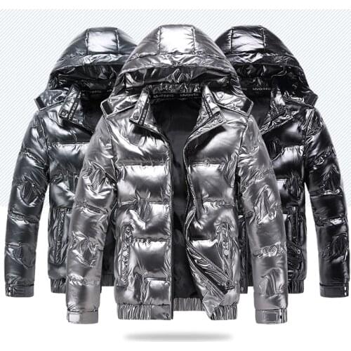 2021 New Winter Parkas Jacket Men Fashion Bright Parkas Hooded Collar Windbreaker Men Coats Cotton Padded Warm Outerwear M-4XL