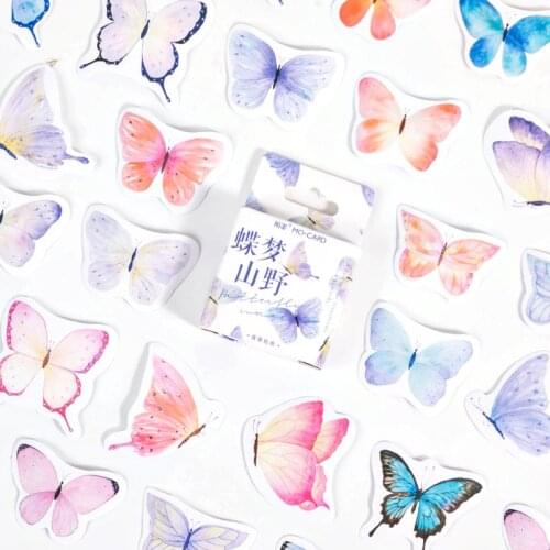 46 Pcs/set Vintage Adhesive Decoration Sticker Set Colorful Butterfly Stickers DIY Label for Journaling Scrapbooking Album