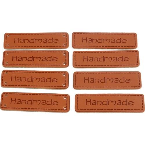5x1.5cm Handmade PU Leather Rectangular Label Letter Pattern Brown Embossed Tag For Sewing Garment Bag Shoes Accessories
