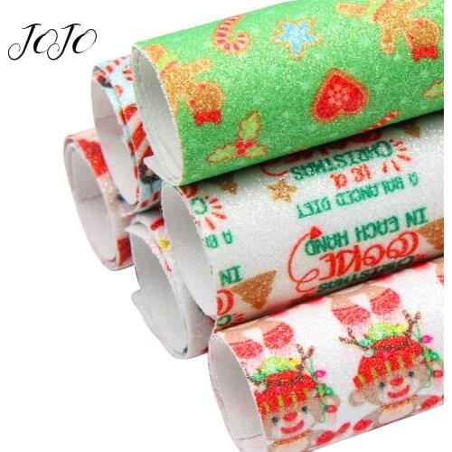 JOJO BOWS 22*30cm 6pc Christmas Pattern Printed Thin Glitter Fabric Sheets DIY Hair Bows Holiday Party Decoration Apparel Sewing