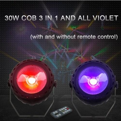 2pcs Wireless Romote Control LED Par COB 30W RGB 3in1 or UV Light With Strobe Stage Light for Family Gather DJ Party Disco light