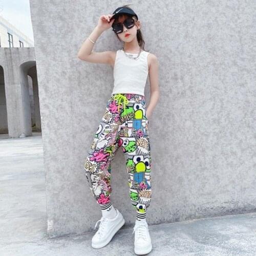 New Summer Children Kids Casual Printing Pants Girls Elastic Waist Long Pants Boys Girls Fashion Cartoons Teens Sport Harem Pant