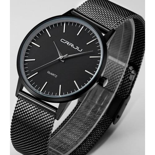 New Fashion top luxury brand black watches men quartz-watch stainless steel mesh strap ultra thin dial clock relogio masculino