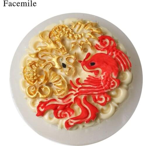 Dragon Phoenix Jade Silicone Pendant Mold Jewelry Gumpaste Fondant Chocolate Sugarcraft Cupcake Topper Cake Decoration Tool
