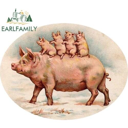 EARLFAMILY 13cm x 10.1cm For Vintage Mama Pig Scratch-Proof Car Stickers Interesting Decal Waterproof Sunscreen Personality