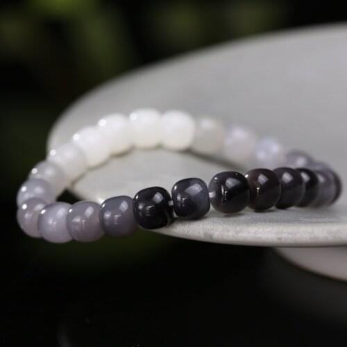 Gradient Gray Old-shaped Bead Plain Circle Xinjiang Hetian Jade Bracelets Simple Rouge Jewelry for Women Girls