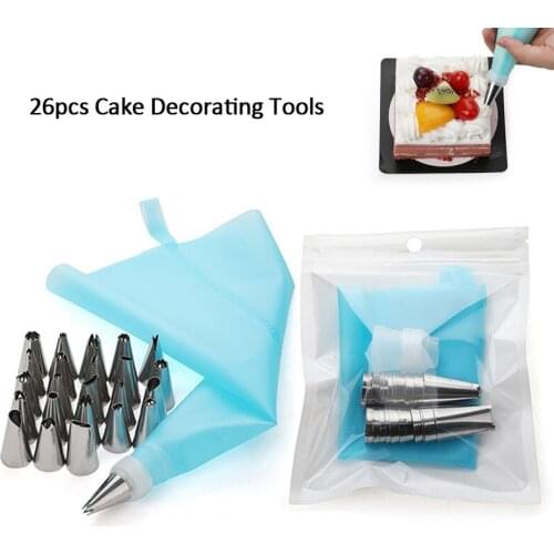 26 PCS/Set Pastry Bag Tips Kitchen DIY Icing Piping Cream Reusable Pastry Bags +24 Nozzle Set Cake Decorating Tools Cake DIY Set