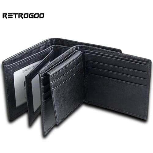 RETROGOO Genuine Leather Men Wallet Purse Short Male Money Bag Vintage Slim RFID Blocking Credit Card Holder Coin Pocket Wallets