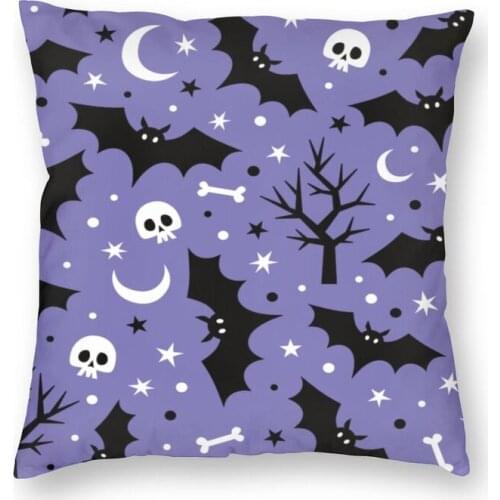 Halloween Spooky Bats Skull Square Pillow Cover Home Decorative Goth Occult Witch Cushion Cover Throw Pillow for Car Printing