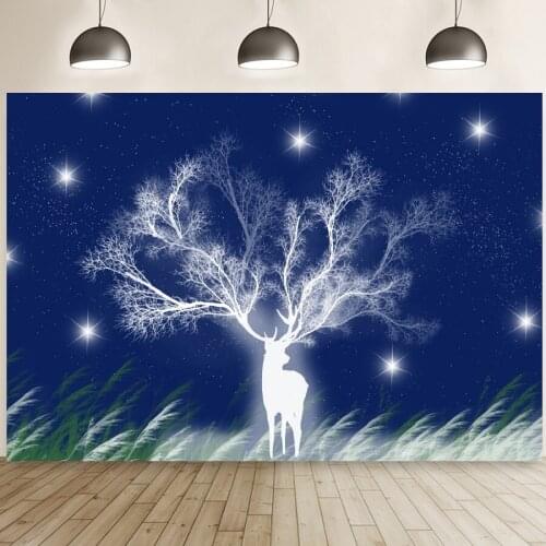 Elk Starry Sky Grassland Cartoon Backdrop Background Children Birthday Party Vinyl Portrait Photography Studio Props