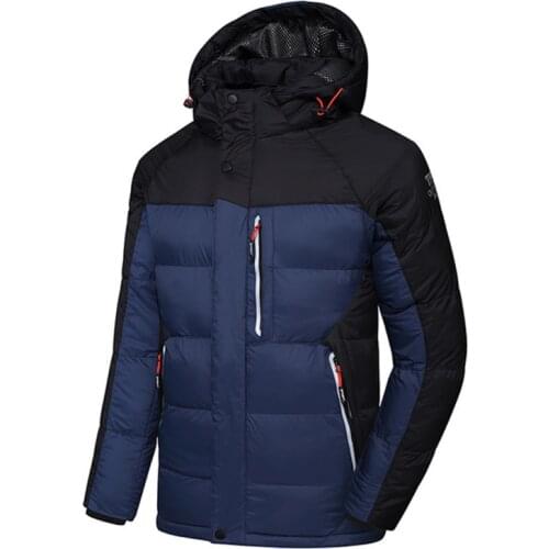Mens Sportswear Windproof Winter Down Jacket High-end Casual Waterproof Thicken Down Jackets Men Stitching Warm Hooded Jacket