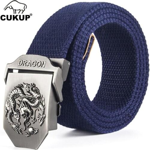 CUKUP Designer Unique Dragon Pattern Automatic Buckle Metal Male Waistbands Quality Canvas Belt Jeans Accessories Men CBCK004