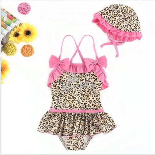 2020 New Summer Childrens Swimsuit Girl Beachwear Girls Bikini Two-piece Swimsuit Infant Girls Leopard Pattern Bikini With Cap